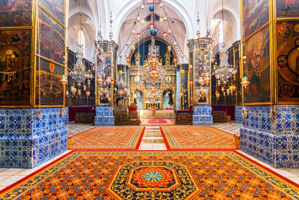 Inside the Armenian Orthodox Cathedral of St James in the Old City of Jerusalem, Israel.
