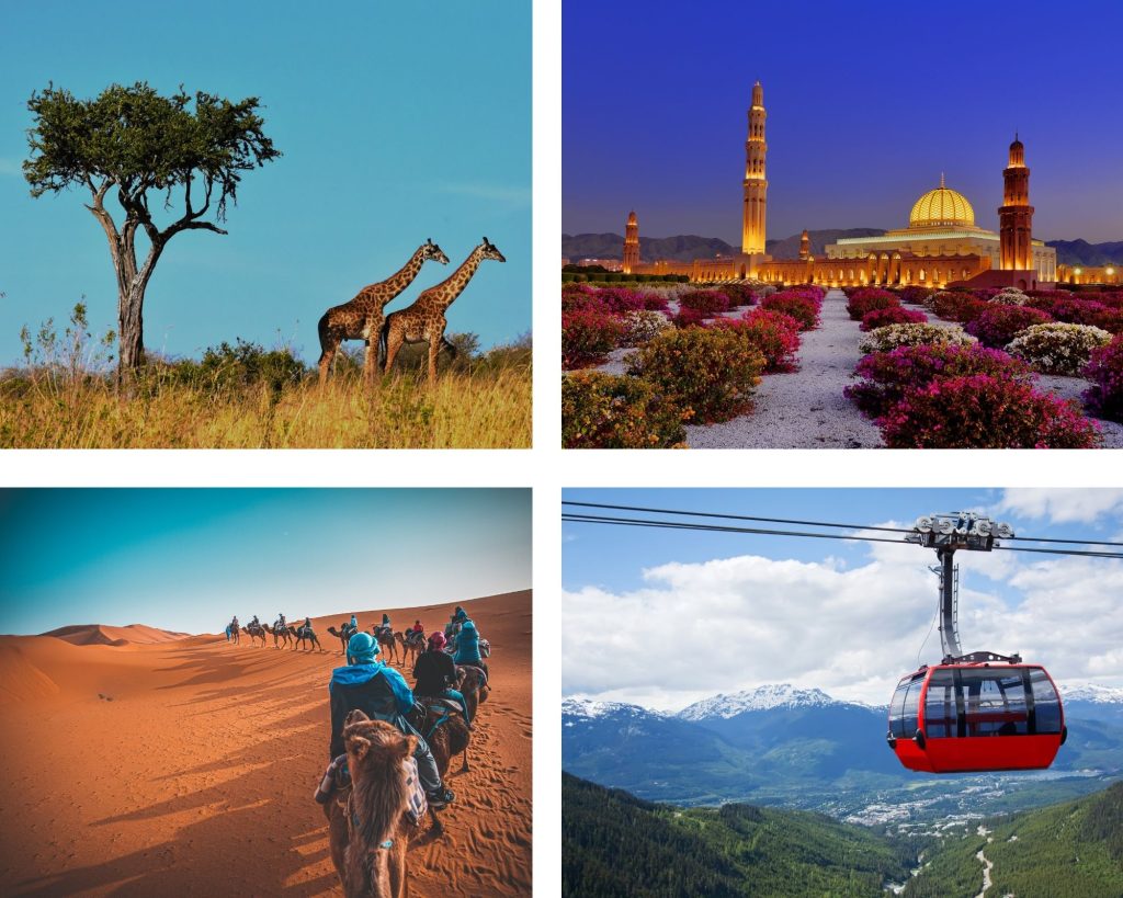 Clockwise from left to right: South Africa, Oman, Whistler, Morocco. Photo: istock