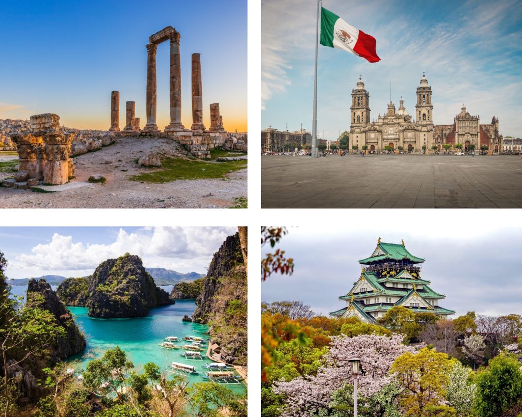 Clockwise from left to right: Jordan, Mexico, Japan, Philippines. Photo: istock